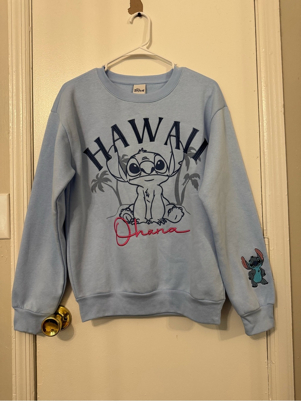 STITCH Disney Women Ohana Hawaii Blue Small Sweatshirt Embroidery